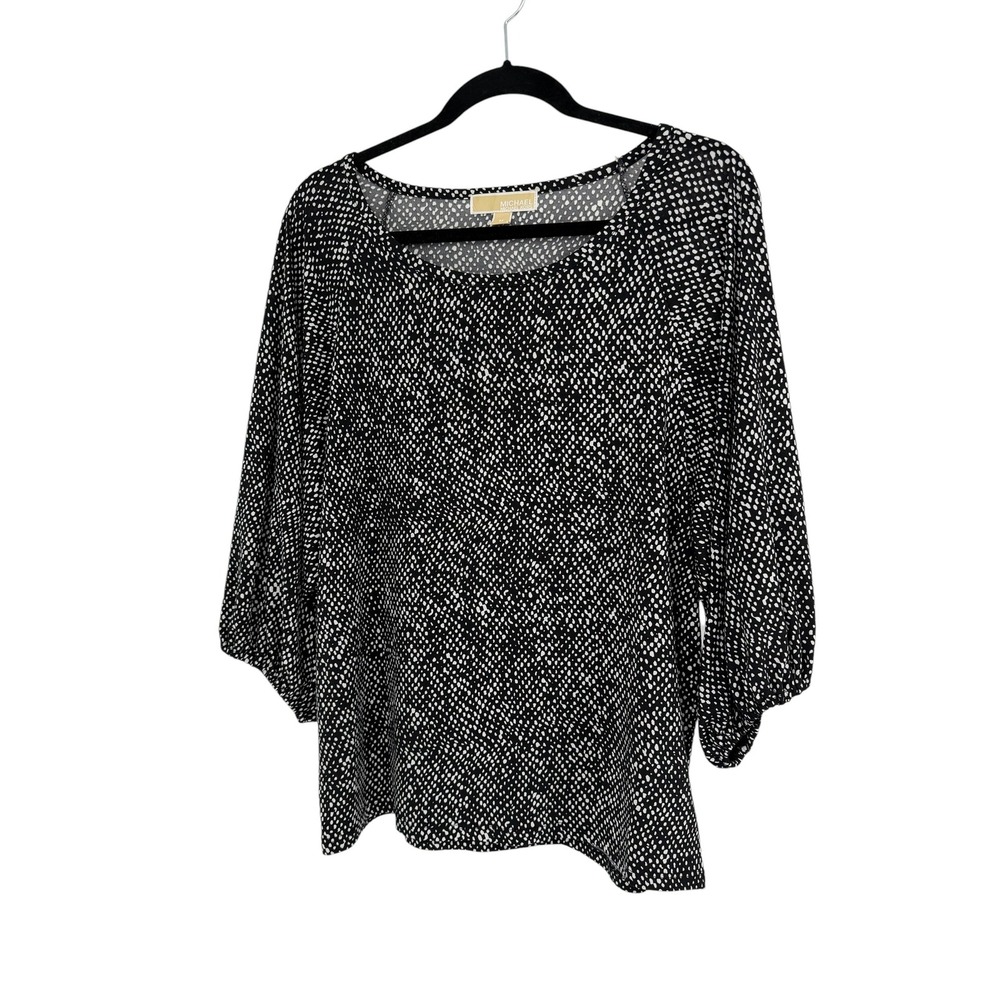 Michael Kors Black White Dot Print 3/4 Sleeve‎ Blouse Top Medium QF35D59DU5
